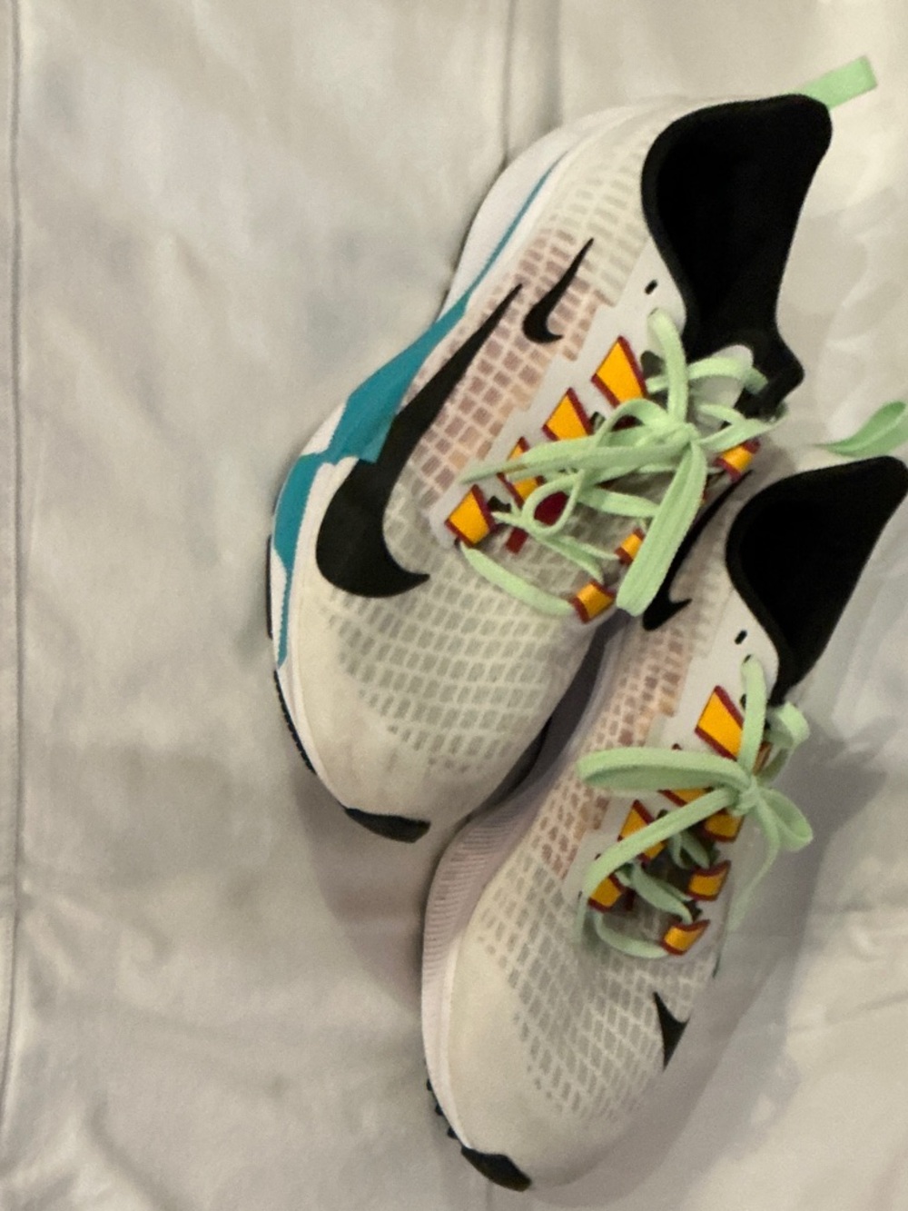 Nike Kids Running Sneakers - White with Teal, Lime & Black